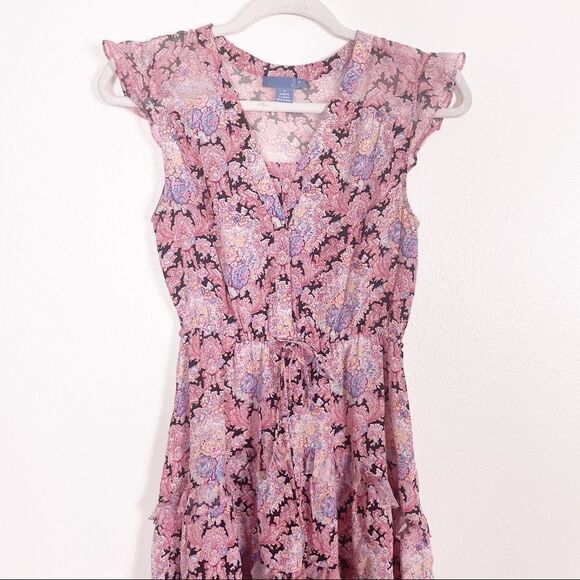 ASO TVD Lil | Anthropologie Pink Paisley 100% Silk Short Sleeve Dress - Picture 4 of 11